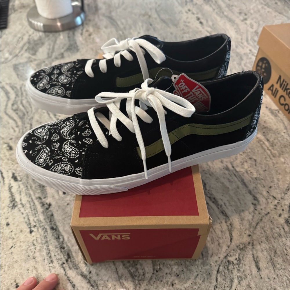 Vans Black and White Paisley Sneakers